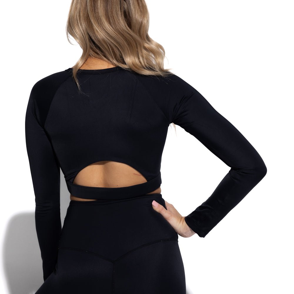 Black Long Sleeve Sports Bra - MAVELA