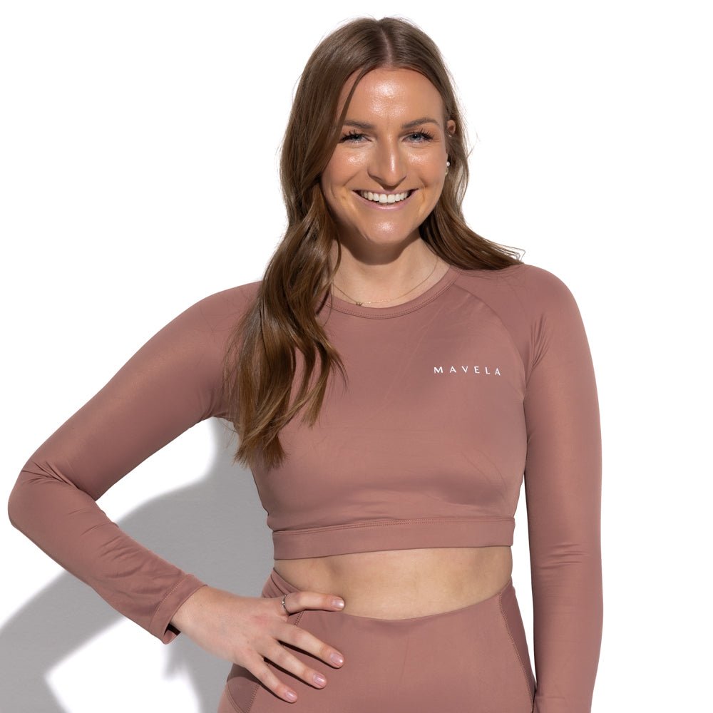 Dusty Rose Long Sleeve Sports Bra - MAVELA