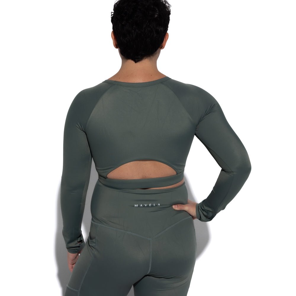 Pale Green Long Sleeve Sports Bra - MAVELA