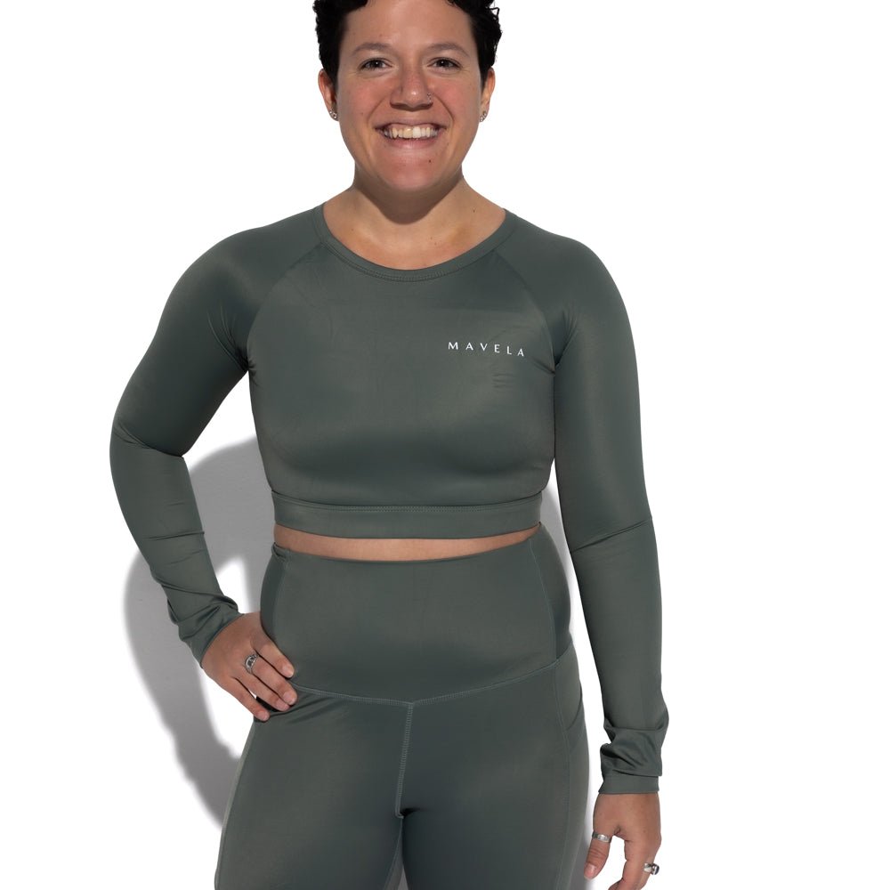 Pale Green Long Sleeve Sports Bra - MAVELA