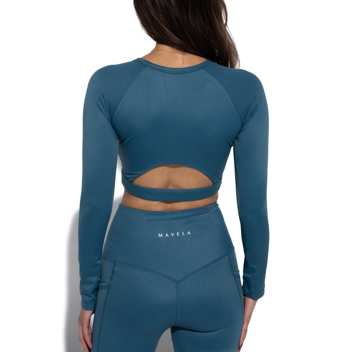 Slate Blue Long Sleeve Sports Bra - MAVELA